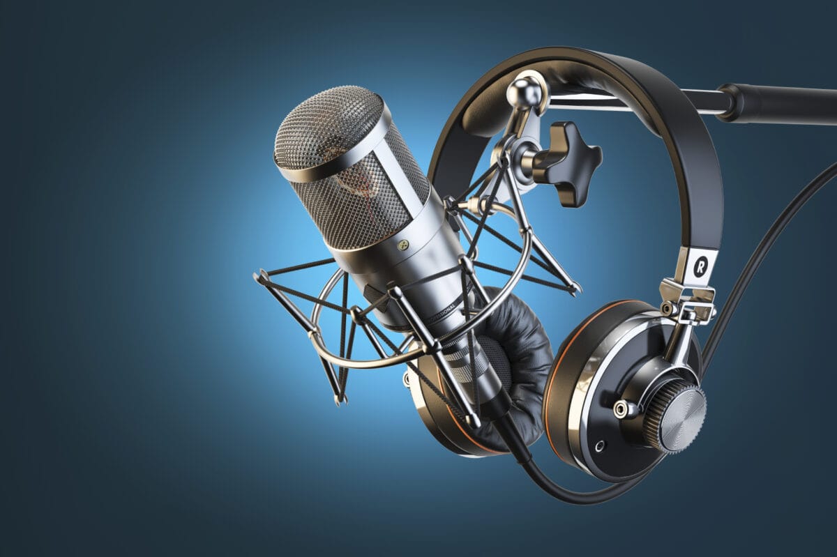 Headphones on microphone stand
